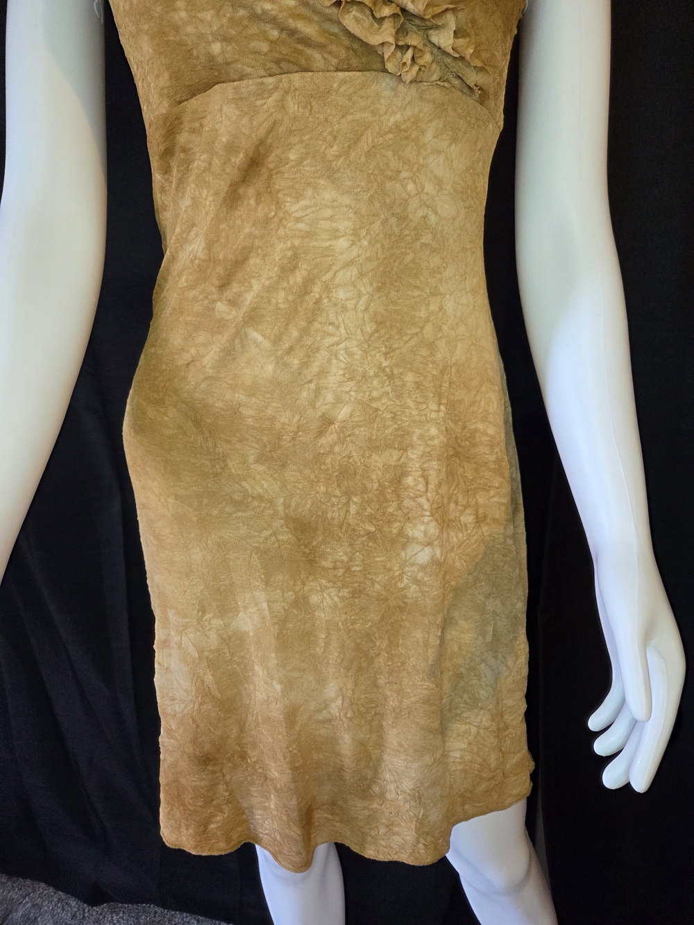 Vintage Y2K Rave Ruffle V-Neck Sleeveless Mini Dress Tan Brown Grunge Boho S - Picture 4 of 12